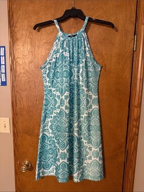Sleeveless Teal Medallion Halter Dress - Women's